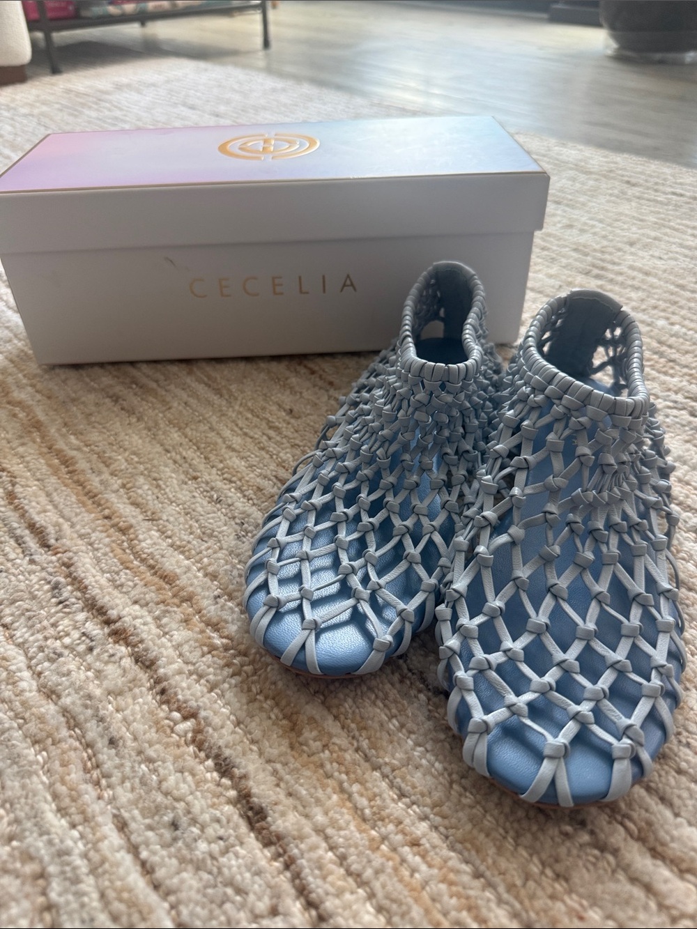 Anthro Cecilia Wilma Light Blue Woven Slip-On Shoe - Picture 3 of 7